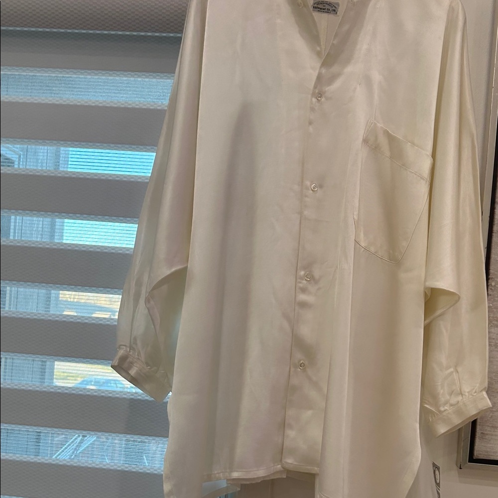 Equipment Cream Satin Button-Front Blouse Made in France - Picture 5 of 9